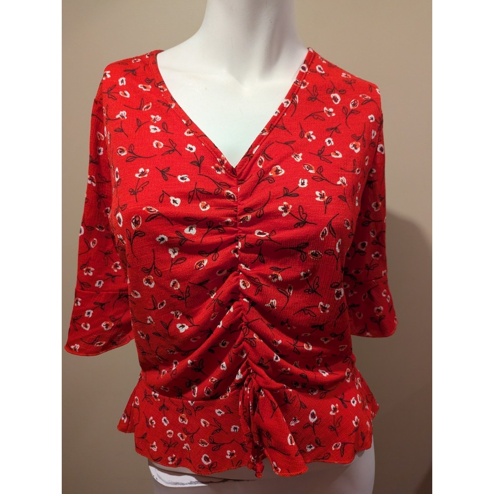 Suzy Shier Red Floral Blouse